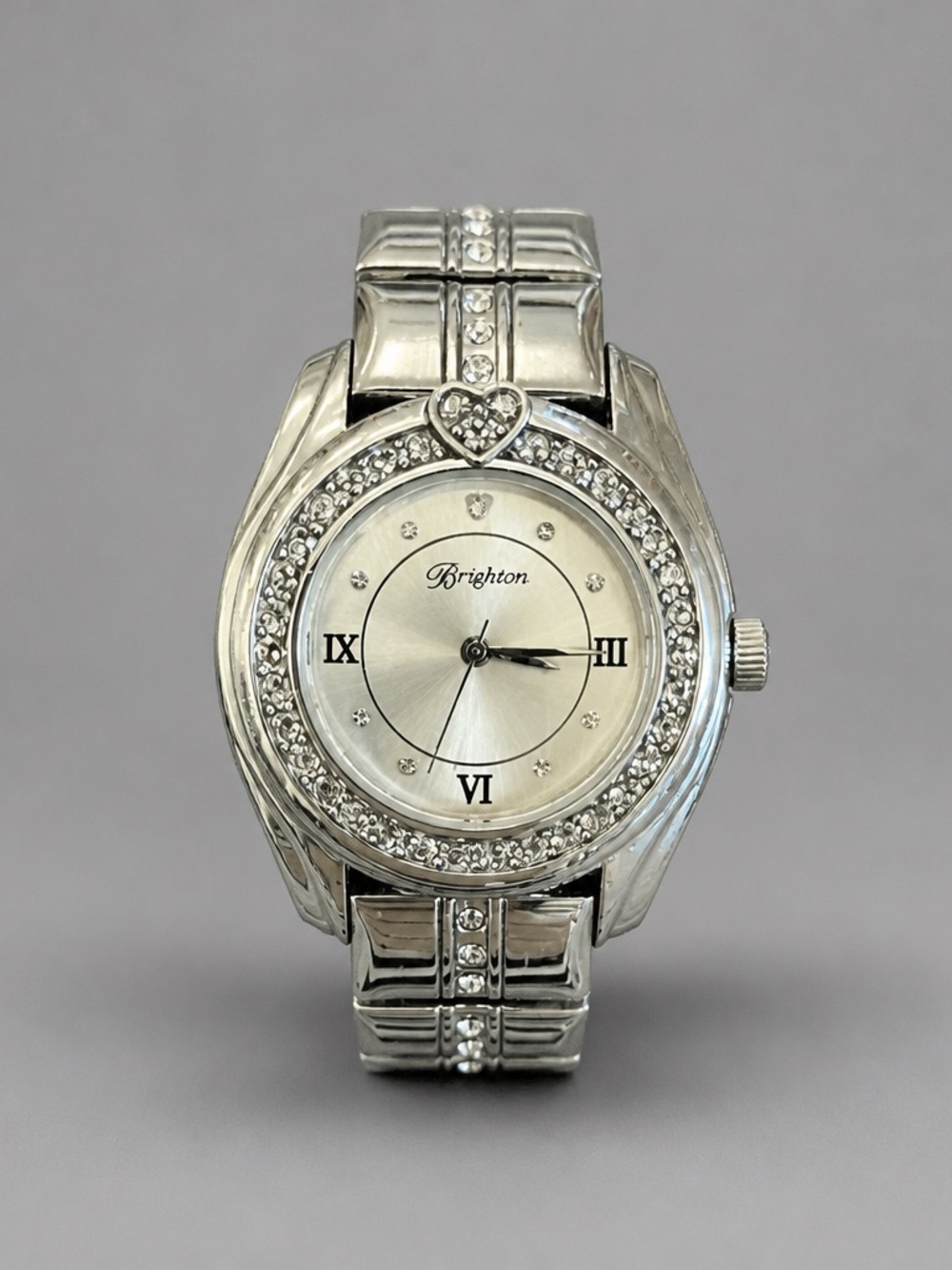 Brighton Silver Crystal Heart Accent Women's Watch